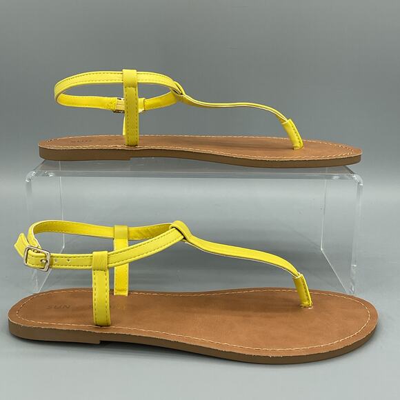 NEW Sun + Stone Women’s Kristi Slingback Flat Sandals Yellow Size 8M - Picture 1 of 10